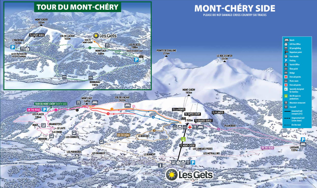 Les Gets Mont Chery pistes du ski de randonnée et la raquette plans 2019