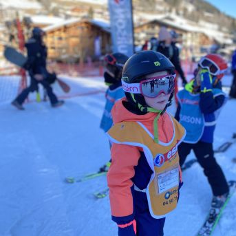 A child in ski school in Les Gets