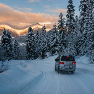 Car driving to the Alps